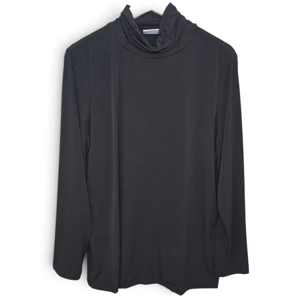 Susan Graver Top Womens Large Black Liquid Knit Mock Neck Blouse‎ Casual